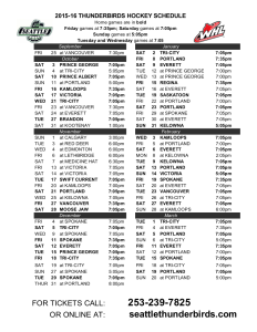 2015-16 Seattle Thunderbirds regular season schedule